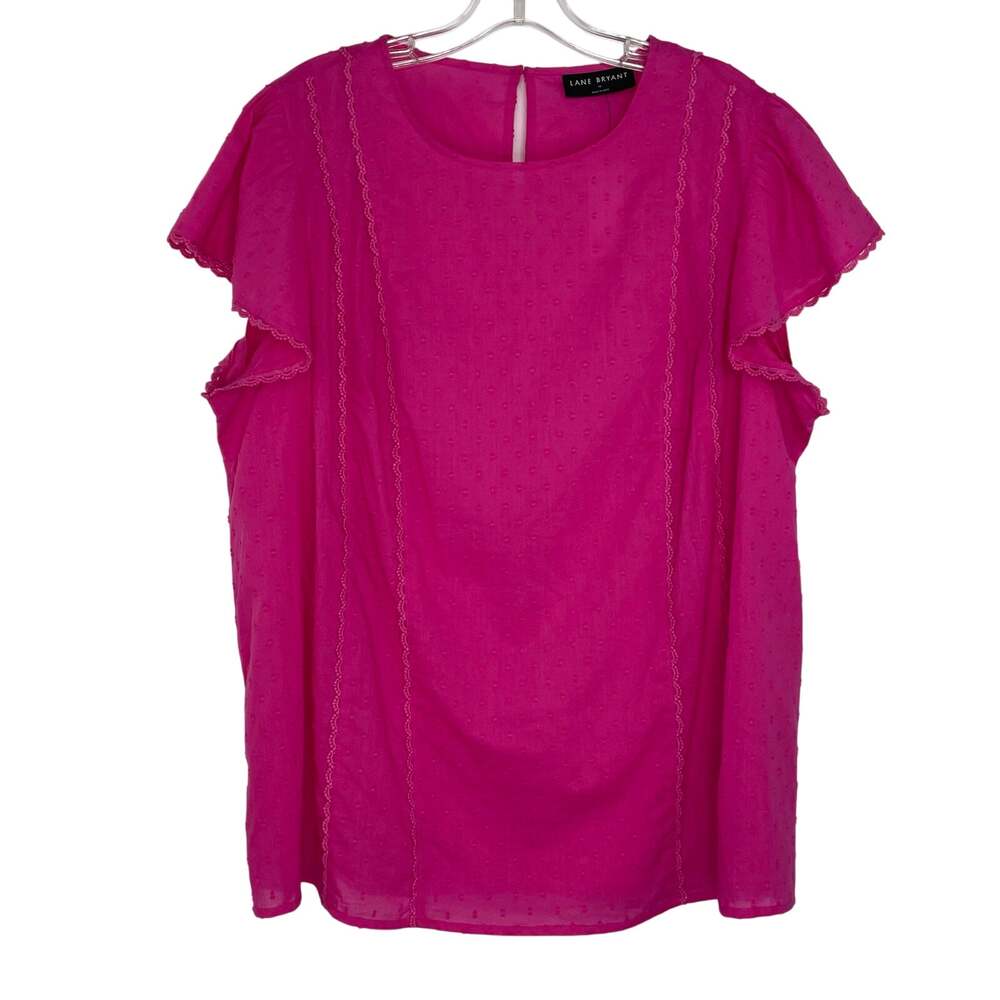 Lane Bryant Pink Swiss Dot blouse lace trim cap sleeves women's size 16 NWT
